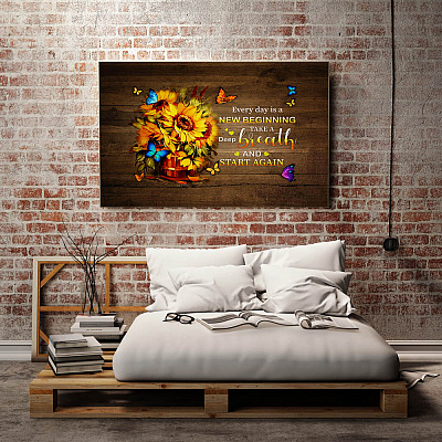 Alternative view of Every Day Is A New Beginning Take A Deep Breath Start Again Quotes Flying Butterflies Canvas Poster Wall Art
