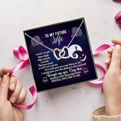 Alternative view of Jack And Sally To My Future Wife I Wish I Could Turn Back The Clock From Husband Interlocking Hearts Necklace