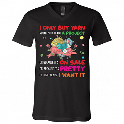 Knitting Tshirt, Black, V-Neck T-Shirt