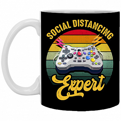 Social Distancing Mug, Black, 11 oz. White Mug