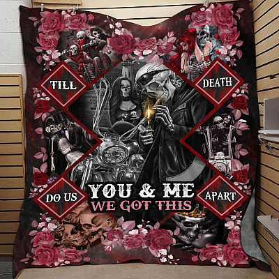 Alternative view of You And Me We Got This Skull Biker Couple In Love Blanket - Till Death Do Us Apart Skull Motorcycle Blanket
