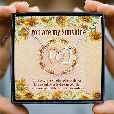 To My Love Wife Girlfriend You Are My Sunshine Couple In Love Quote Message Card Interlocking Hearts Necklace