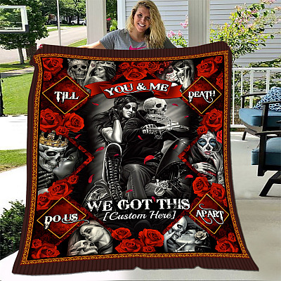 Alternative view of Personalized You And Me We Got This Motorcycle Skull Couple Fleece Blanket - Premium Mink Sherpa Blanket