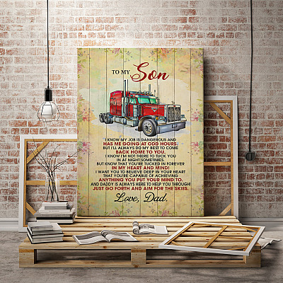 Alternative view of Trucker Dad Framed Canvas For Son - My Job Is Dangerous And Has Me Going At Odd Hours Unframed Poster