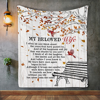 Alternative view of My Beloved Wife Fleece Mink Blanket - I Often Sit And Think About The Years Passed By Woven Blanket