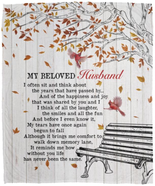 My Beloved Husband Fleece Mink Blanket, White, Cozy Plush Fleece Blanket - 50x60