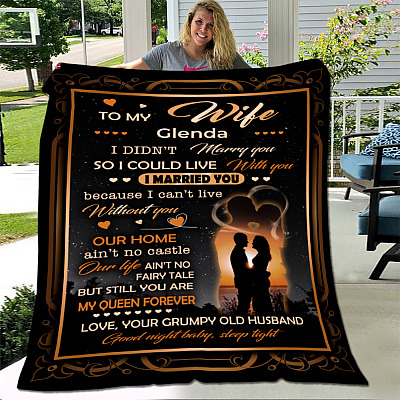 Alternative view of Personalized Grumpy Husband To My Wife I Didn't Marry You So I Could Live With You Fleece Blanket - Sherpa Blanket