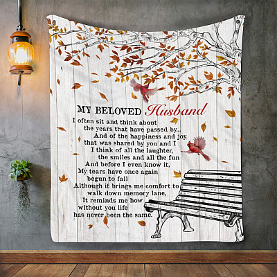 Alternative view of My Beloved Husband Fleece Mink Blanket - I Often Sit And Think About The Years Passed By Woven Blanket