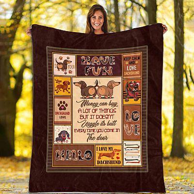 Alternative view of Money Can Buy a Lot of Things But It Doesn't Wiggle Its Butt Dachshund Fleece - Mink Sherpa - Woven Blanket