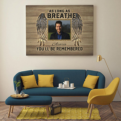 Alternative view of Personalized Photo as Long as I Breathe You'll Be Remembered Custom Image Framed Canvas - Unframed Poster