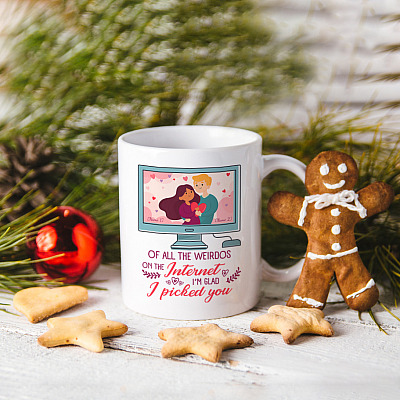 Alternative view of Personalized All the Weirdos on the Internet Im Glad I Picked You Valentine Gift for Him Coffee Mug - Water Bottle