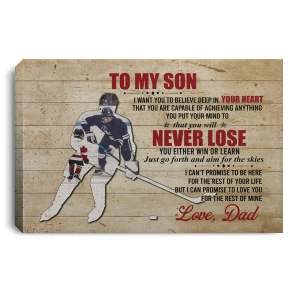 From Dad To My Son Hockey Player Life Saying Framed Canvas Unframed Poster - Proud Dad Son Hockey Wall Art, White, 0.75'' Framed Canvas