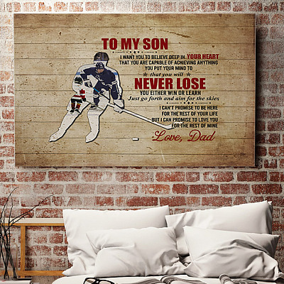 Alternative view of From Dad To My Son Hockey Player Life Saying Framed Canvas Unframed Poster - Proud Dad Son Hockey Wall Art