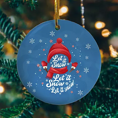 Let It Snow Snowman Shape Christmas Decorative Christmas Ornament Keepsake - Holiday Flat Circle Ornament