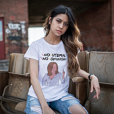 Alternative view of Friends Rachel No Uterus No Opinion Funny T-shirt - V-neck - Rachel Lover Gift Shirt