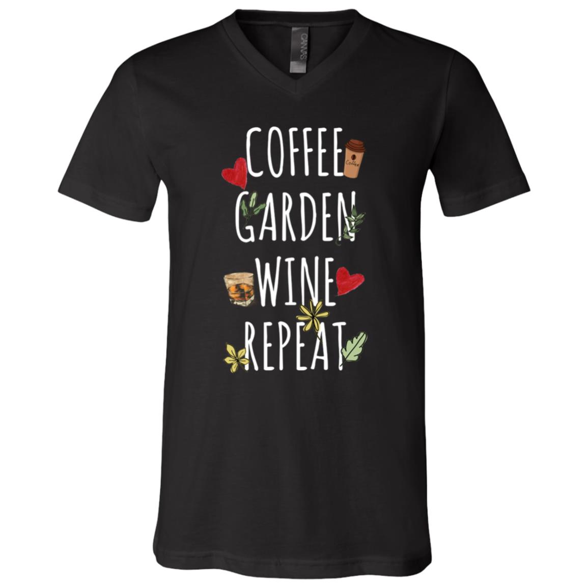 Coffee Garden Wine Repeat Shirt - Garden Lovers Coffee And Wine V-neck Tee, Black, V-Neck T-Shirt