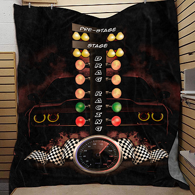 Alternative view of Drag Racing Fleece Blanket - Drag Racing Lover Mink Sherpa Blanket - Woven Blanket - Drag Racers Gifts