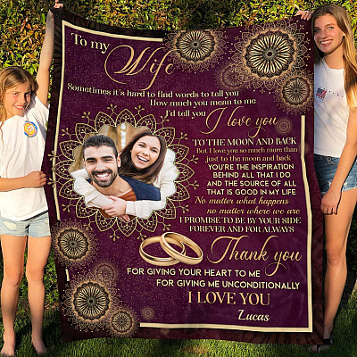 Alternative view of Personalized Photo Husband to My Wife Sometimes It's Hard to Find Words Tell You Fleece Blanket - Mink Blanket