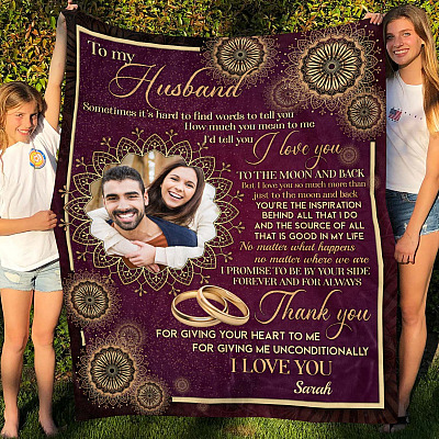 Alternative view of Personalized Photo Wife to My Husband Sometimes It's Hard to Find Words Tell You Fleece Blanket - Mink Blanket