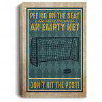 Peeing On The Seat Is Like Hitting The Post On An Empty Net Funny Ice Hockey Toilet Canvas Prints - Unframed Poster, White, 0.75'' Framed Canvas