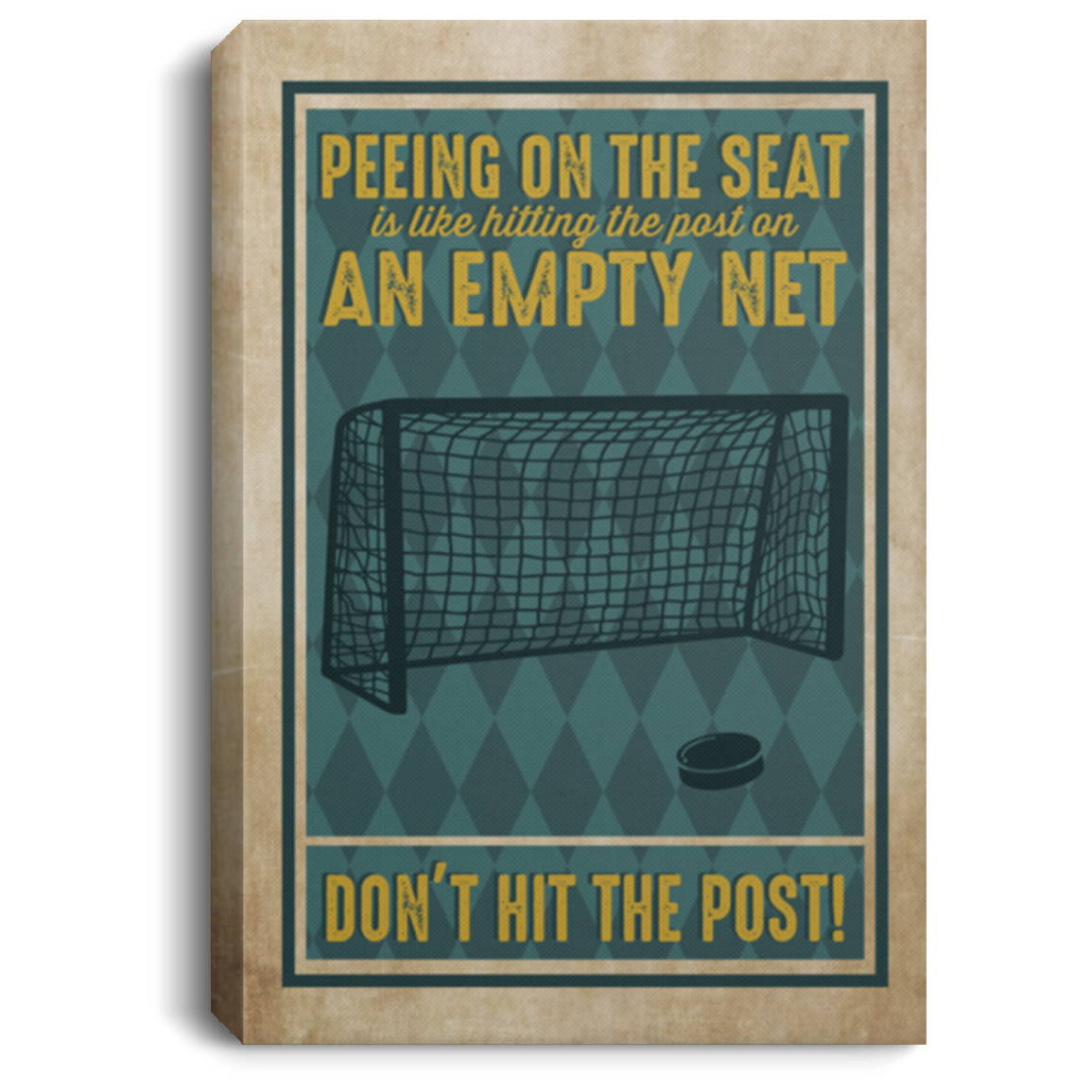 Peeing On The Seat Is Like Hitting The Post On An Empty Net Funny Ice Hockey Toilet Canvas Prints - Unframed Poster, White, 0.75'' Framed Canvas
