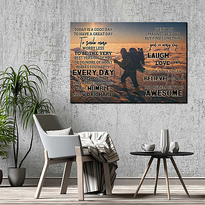 Alternative view of Mountain Climbing Today Is a Good Day to Have a Great Day to Smile More Framed Canvas - Unframed Poster