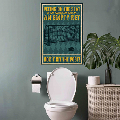 Alternative view of Peeing On The Seat Is Like Hitting The Post On An Empty Net Funny Ice Hockey Toilet Canvas Prints - Unframed Poster