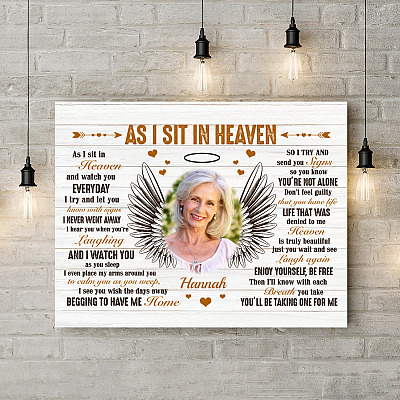 Alternative view of Custom Photo as I Sit in Heaven Angel Wings Memorial Sympathy Gift Framed Canvas Prints - Unframed Poster