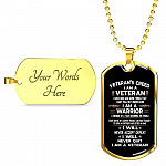 Veteran's Creed I Am A Veteran Dog Tag Pendant Necklace - Military Dog Tags - United States Army Dog Tags - Dog Tag (Gold Plated)