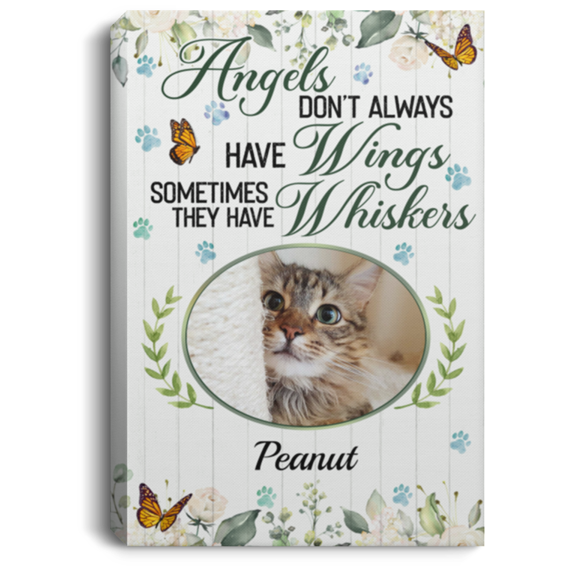 Personalized Photo Angels Don't Always Have Wings Sometimes They Have Whiskers Framed Canvas - Unframed Poster, White, 0.75'' Framed Canvas