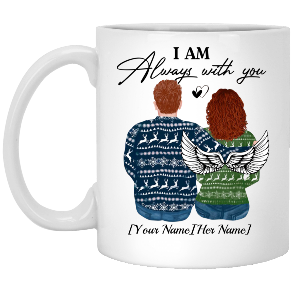 Personalized I Am Always with You Wife Has Wings Memorial Coffee Mug - Beer Stein - Water Bottle - Color Changing Mug, White, 11 oz. White Mug