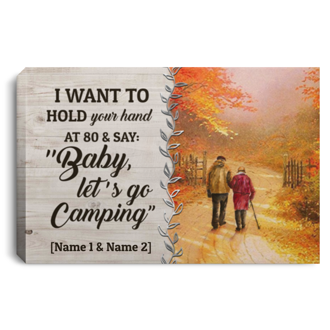 Personalized I Want Hold Your Hand At 80s Let's Go Camping Canvas Poster - Husband Wife Anniversary Wall Art, White, 0.75'' Framed Canvas