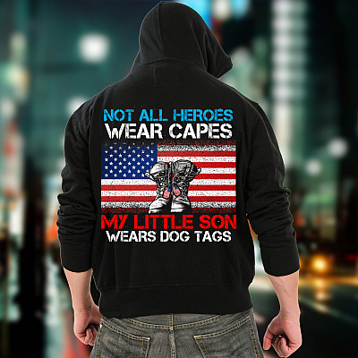 Alternative view of Personalized Not All Heroes Wear Capes Military Print On Back Hoodie - Raise A Child Army Wear Dog Tags Hoodie