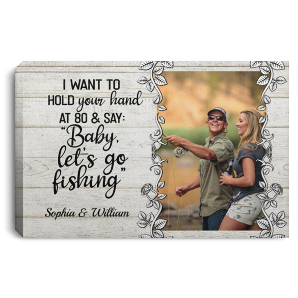 Personalized Photo I Want to Hold Your Hand at 80 Say Baby Let's Go Fishing Framed Canvas - Unframed Poster, White, 0.75'' Framed Canvas