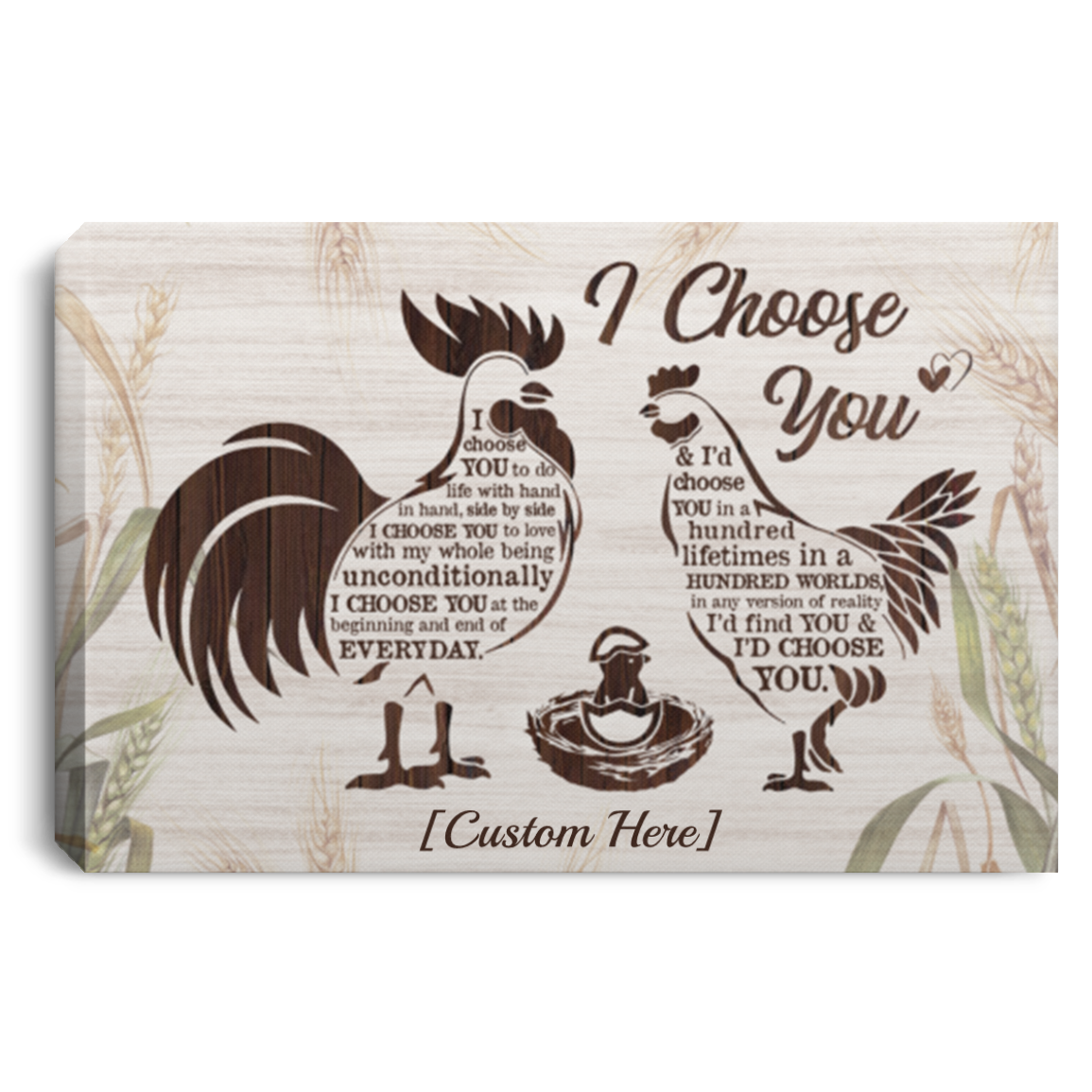 Personalized Chicken Couple I Choose You To Do Life With Hand In Hand Framed Canvas Prints - Unframed Poster, White, 0.75'' Framed Canvas