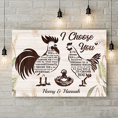 Alternative view of Personalized Chicken Couple I Choose You To Do Life With Hand In Hand Framed Canvas Prints - Unframed Poster