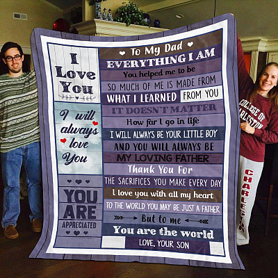 Alternative view of Son to My Dad Everything I Am You Helped Me to Be so Much of Me Vintage Fleece Blanket - Mink Blanket