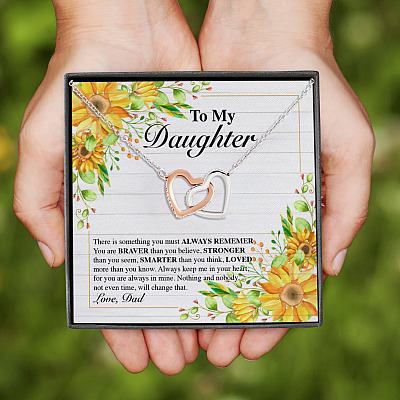 To My Daughter From Dad Interlocking Hearts Pendant Necklace
