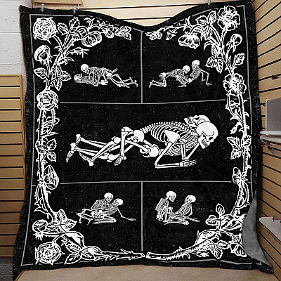 Alternative view of Skeleton Lover Skull Couple Fleece Blanket - Mink Sherpa Blanket - Woven Blanket