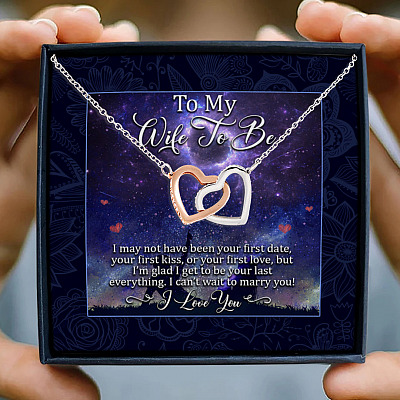 Alternative view of To My Wife To Be Your Last Everything Couple In Love Galaxy Quote Message Card Interlocking Hearts Necklace