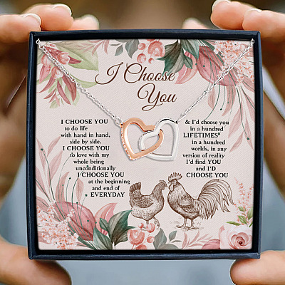 Alternative view of Funny Farming Life I Choose You To Do Life With Hand In Hand Chickens Couple Interlocking Hearts Necklace
