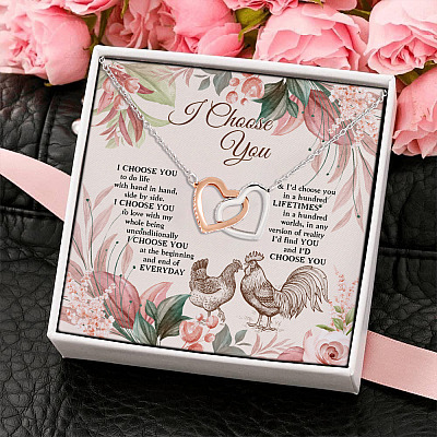Funny Farming Life I Choose You To Do Life With Hand In Hand Chickens Couple Interlocking Hearts Necklace