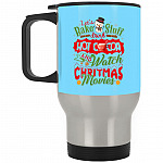 Let's Drink Hot Cocoa, Columbia Blue, 14 oz. Silver Travel Mug