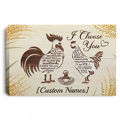 Personalized I Choose You to Do Life with Hand in Hand Side by Side Chicken Couple Framed Canvas - Unframed Poster, White, 0.75'' Framed Canvas