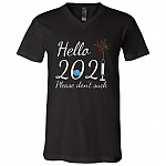 Hello 2021 Please Don't, Black, V-Neck T-Shirt