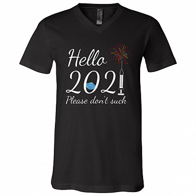 Hello 2021 Please Don't, Black, V-Neck T-Shirt