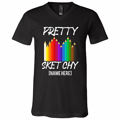 Personalized Pretty Sketchy Shirt - Art Lovers T-shirt V-neck Tee, Black, V-Neck T-Shirt