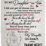 Personalized Daughter In Law Fleece Mink Blanket - I Did Not Choose You That Honor Was My Son's Woven Blanket, White, Cozy Plush Fleece Blanket - 50x60 Personalized Daughter In Law Fleece Mink Blanket - I Did Not Choose You That Honor Was My Son's Woven Blanket, White, Cozy Plush Fleece Blanket - 50x60