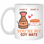 Personalized Couple Ceramic Coffee Mug - You Are My Soy Mate Color Changing Mug - Soul Mate Water Bottle, White, 11 oz. White Mug