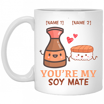 Personalized Couple Ceramic Coffee Mug - You Are My Soy Mate Color Changing Mug - Soul Mate Water Bottle, White, 11 oz. White Mug